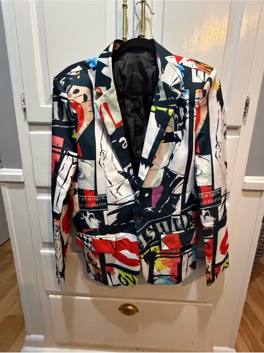 Fashion Collage Unisex Jacket XL One Button Closure Lined